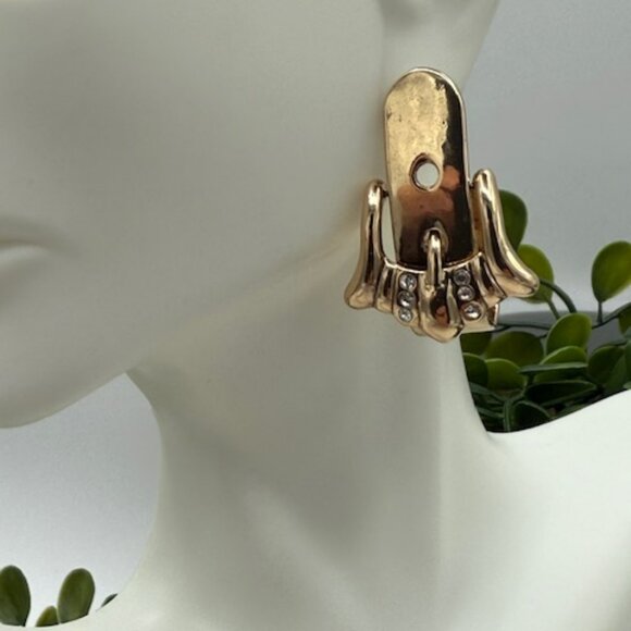 Anthropologie Jewelry - Anthropologie Gold Tone Buckle Earrings with Rhinestone Accents